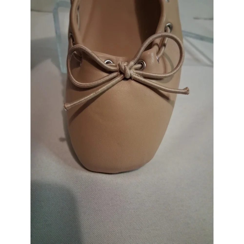 Dream Pairs Women's Beige Ballet Flats Square Toe Bow Slip On Shoes Size 9